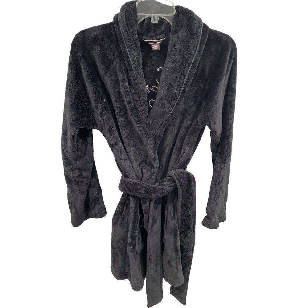 Victoria's Secret Women's Black Plush Velour Knee‎ Length Belted Robe XS